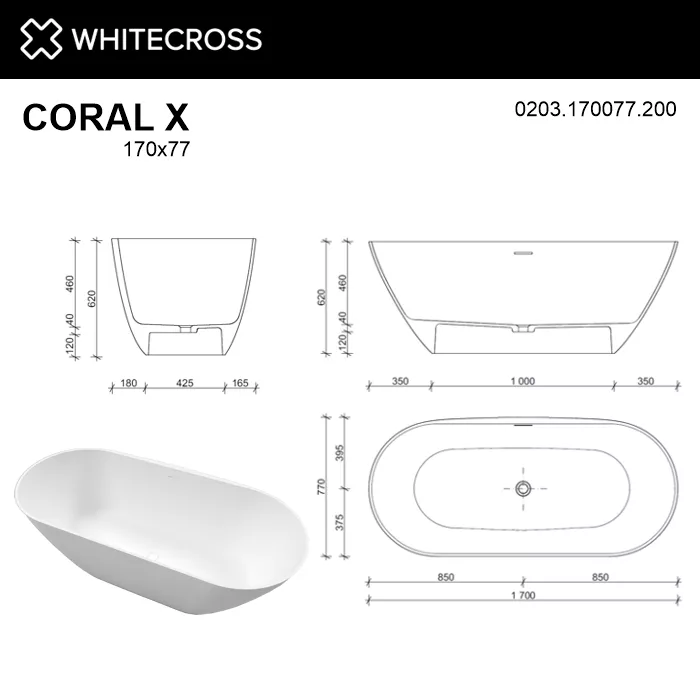Ванна из искусственного камня Whitecross Coral 170х77 0203.170077.200