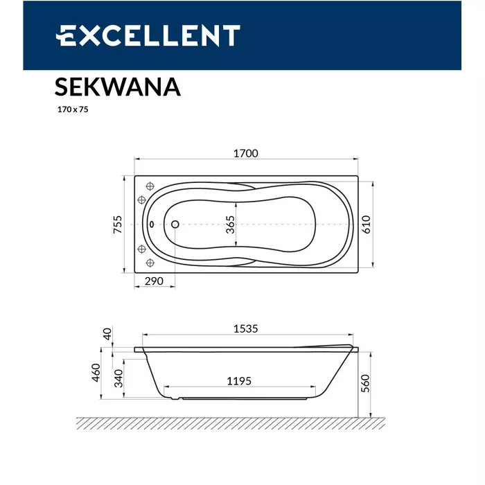 Ванна акриловая Excellent Sekwana 170х75 WAEX.SEK17WH