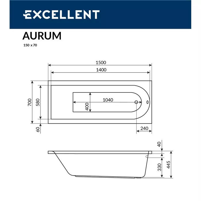 Ванна акрилования Excellent Aurum 150х70 WAEX.AUR15WH