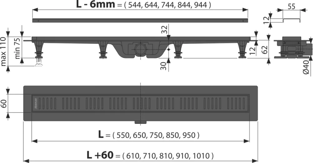 Душевой лоток Alcadrain APZ10BLACK-650M 