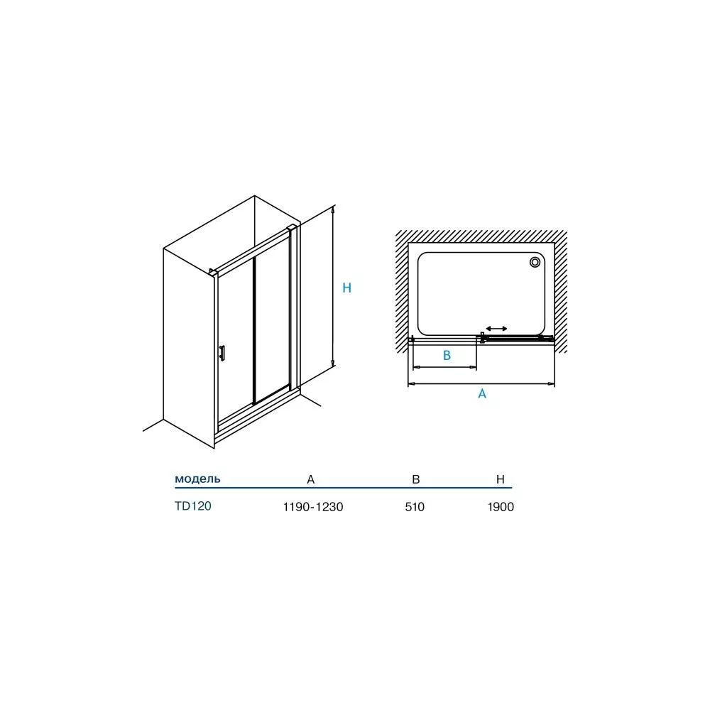 Душевая дверь Koller Pool двухсекционная TREND TD120C 120x1900 прозрачная Transparent 6мм CALC FREE хром