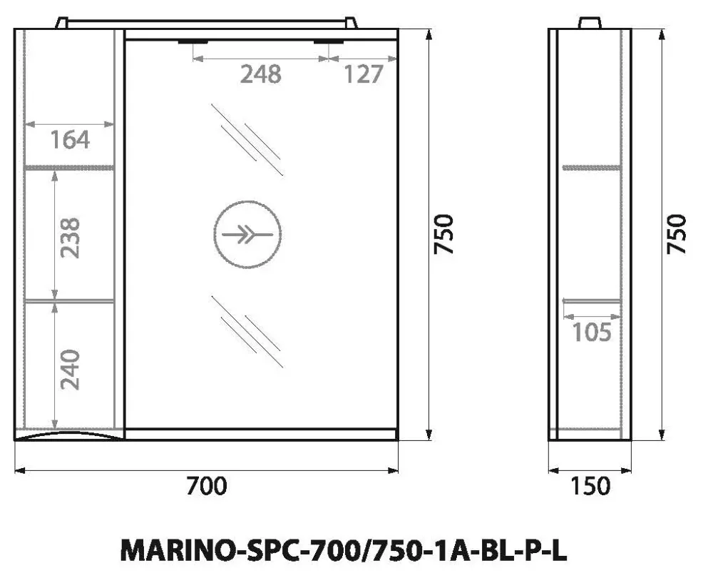 Шкаф навесной BelBagno MARINO-SPC-700/750-1A-BL-P-L