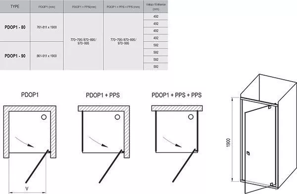 Душевая дверь поворотного типа Ravak Pivot PDOP1-90 сатин+транспарент